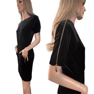 VERO MODA Katie Dress Plush Velvet Sheath Short Sleeve Zipper Pockets